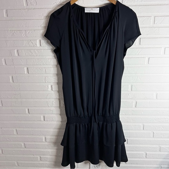 Amanda Uprichard Dresses & Skirts - Amanda Uprichard Black Short Sleeve Ruffle Smocked Waist Dress, Size Small